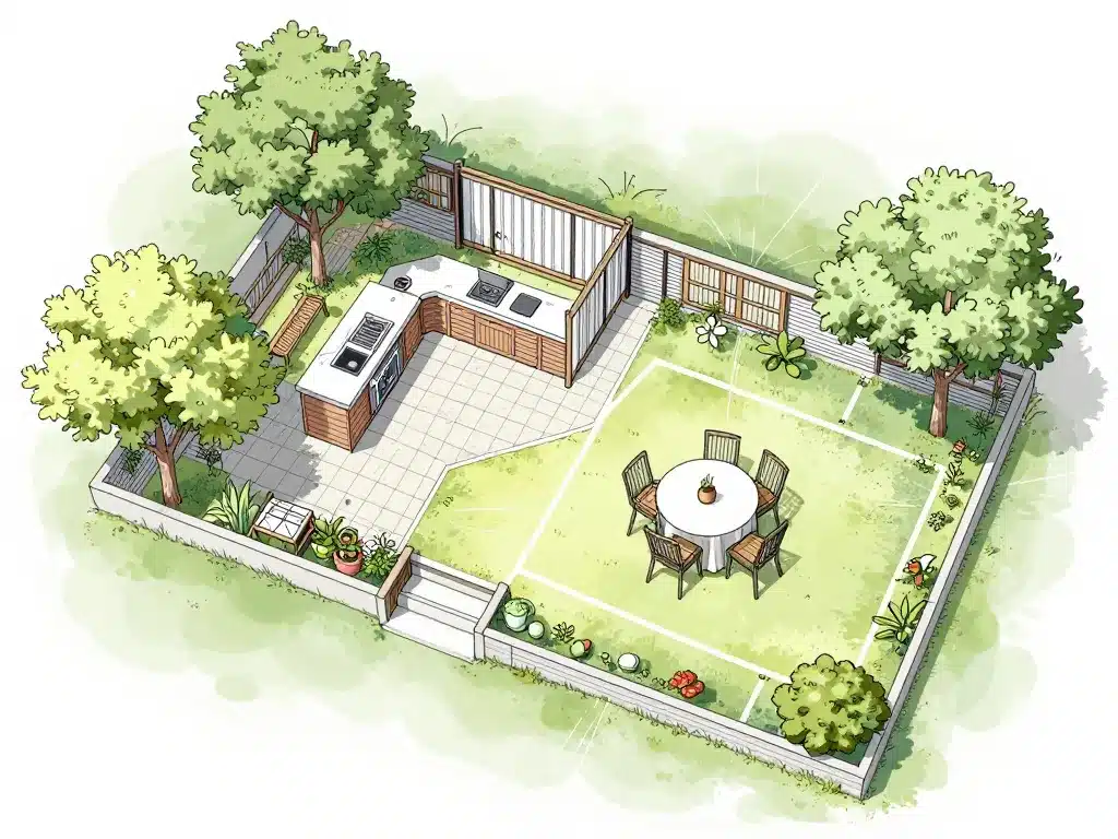 amenagement cuisine d ete schema emplacement jardin