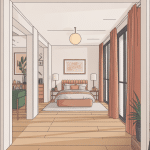illustration moderne chambre en enfilade