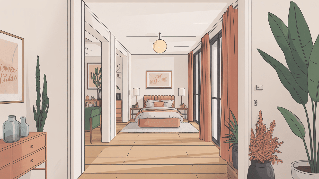 illustration moderne chambre en enfilade