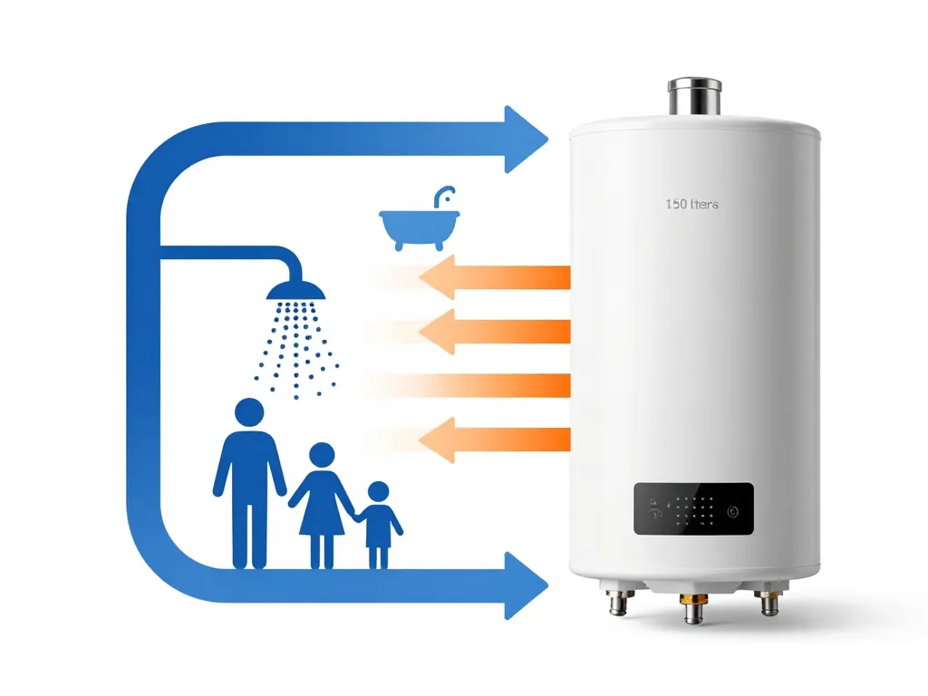 Schéma consommation kWh chauffe-eau 150l par jour