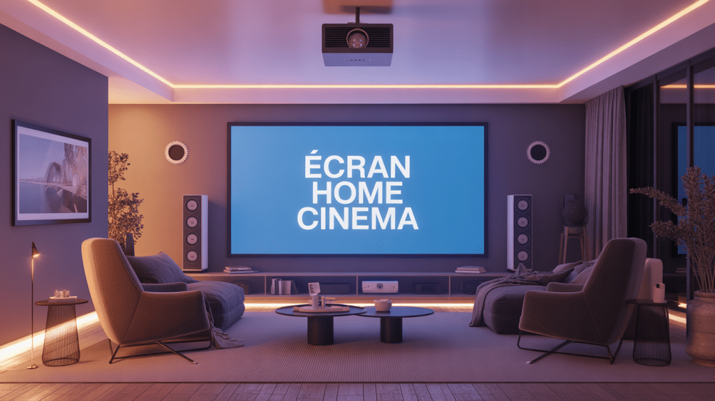 Illustration ecran home cinema salon moderne