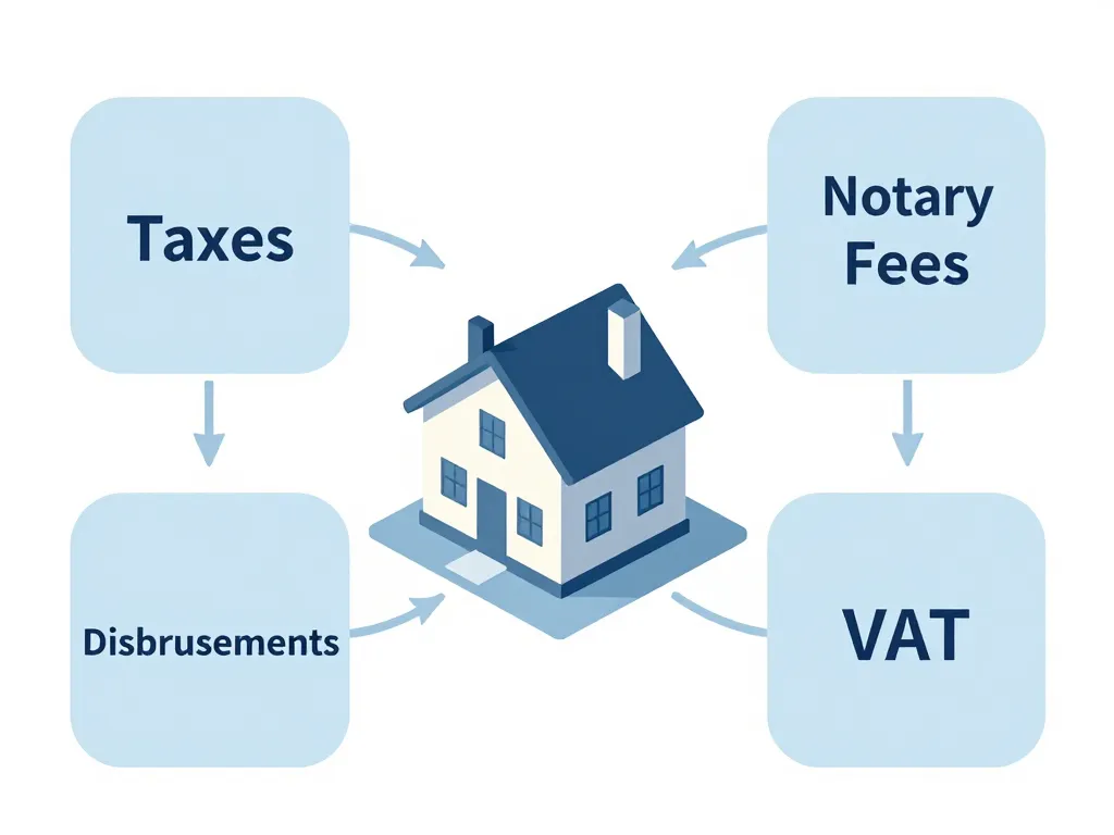 Schéma frais de notaire sur construction neuve composants et calcul