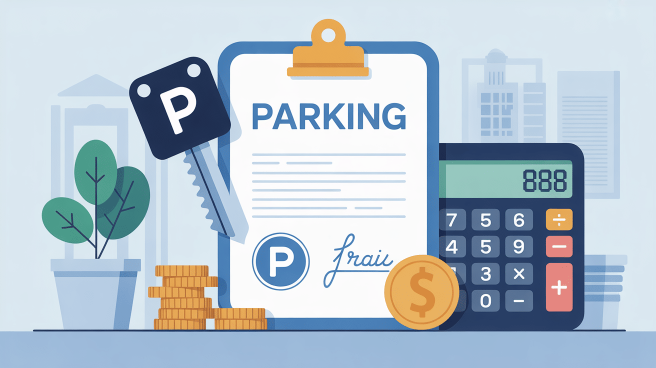 Illustration frais de notaire sur parking achat et contrat