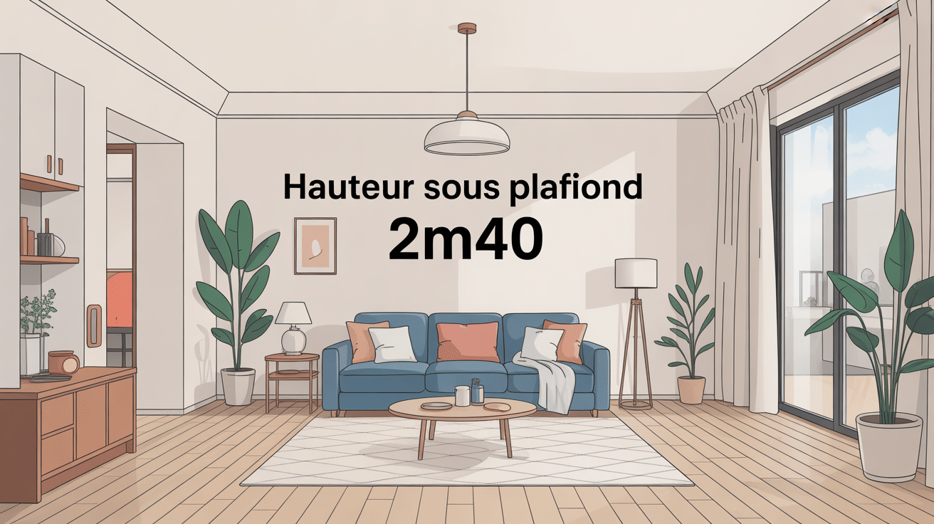 hauteur sous plafond 2m40 dans pièce moderne lumineuse