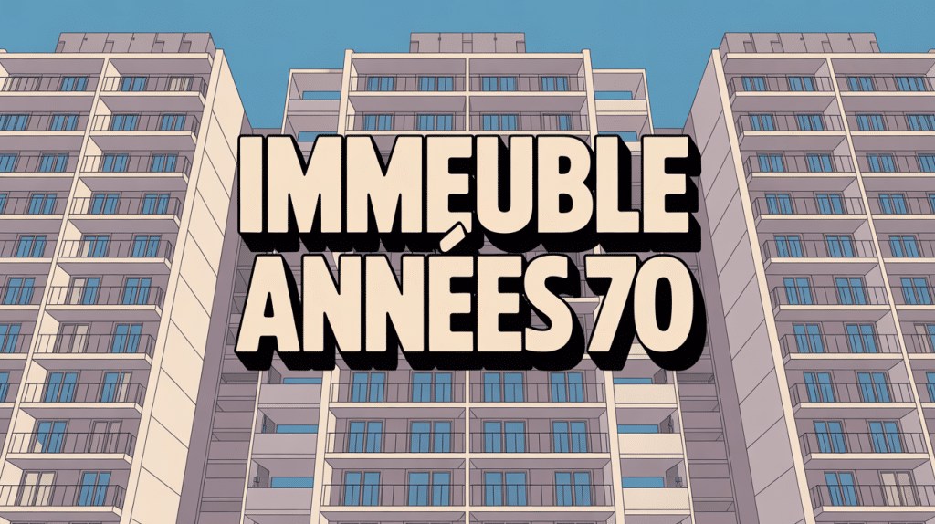 illustration immeuble année 70 façade béton et balcons