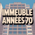 illustration immeuble année 70 façade béton et balcons