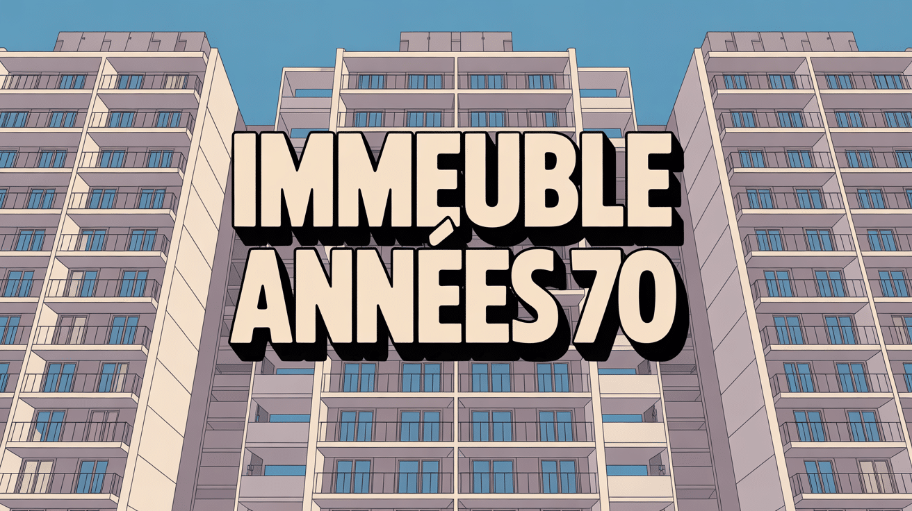 illustration immeuble année 70 façade béton et balcons