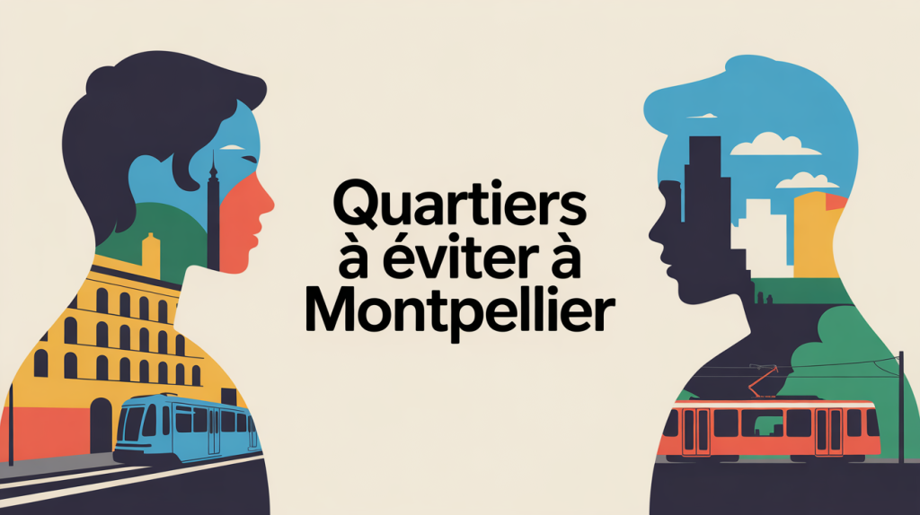 Illustration montpellier quartier à éviter, ambiance urbaine stylisée