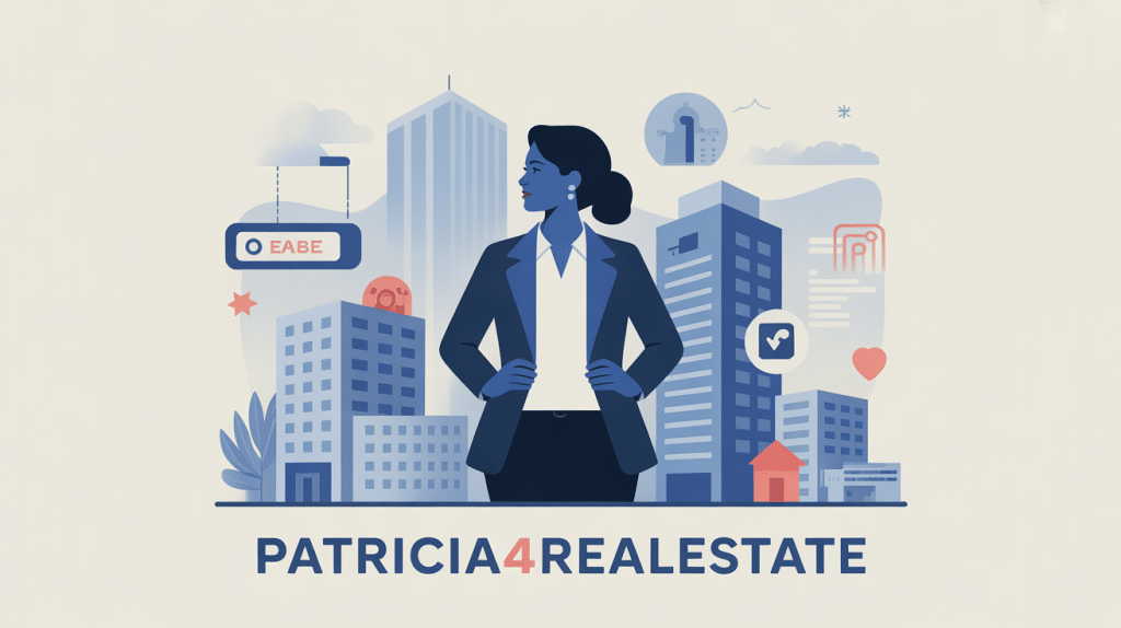patricia4realestate agente immobilière silhouette immeubles réseaux sociaux