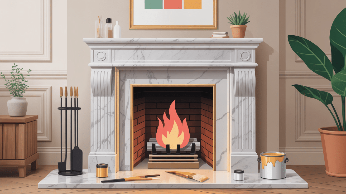 peinture sur marbre cheminée dans un intérieur moderne