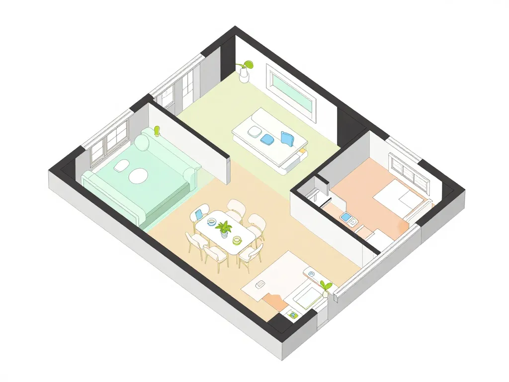 Diagramme conceptuel du plan d'une maison de 200m2 avec espaces optimisés