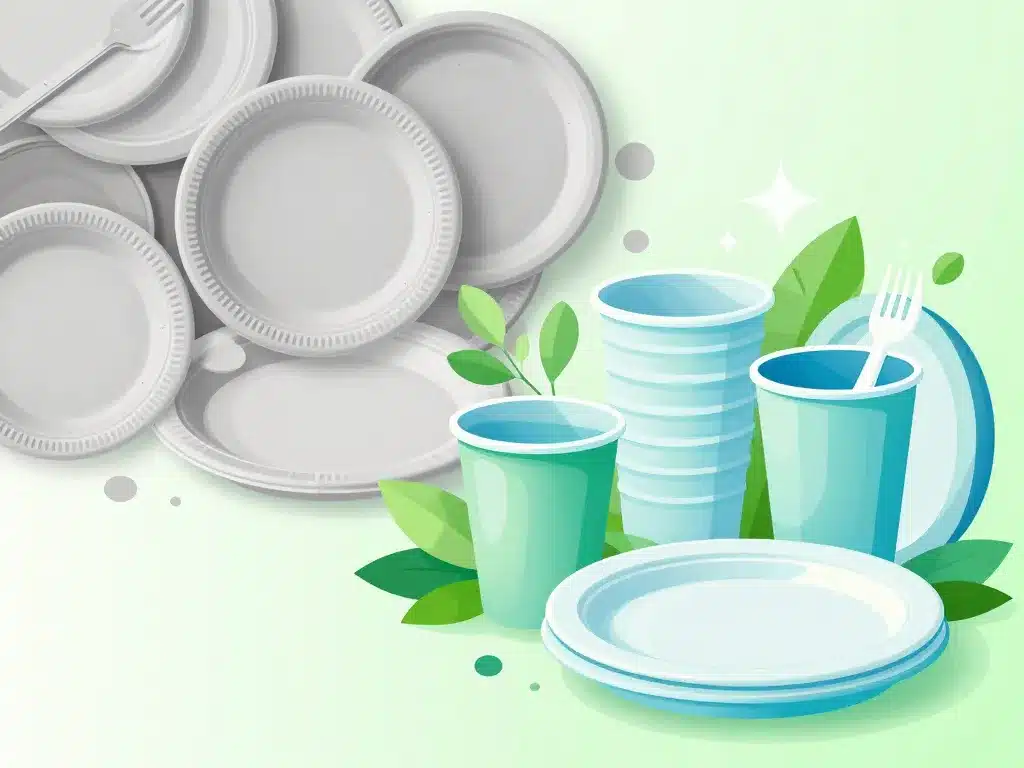 comparaison vaisselle réutilisable vs jetable illustration