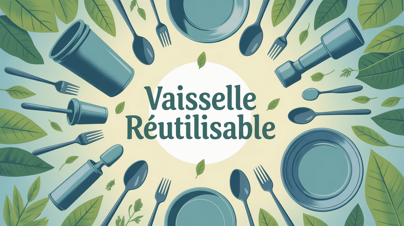 illustration vaisselle réutilisable durable écologique