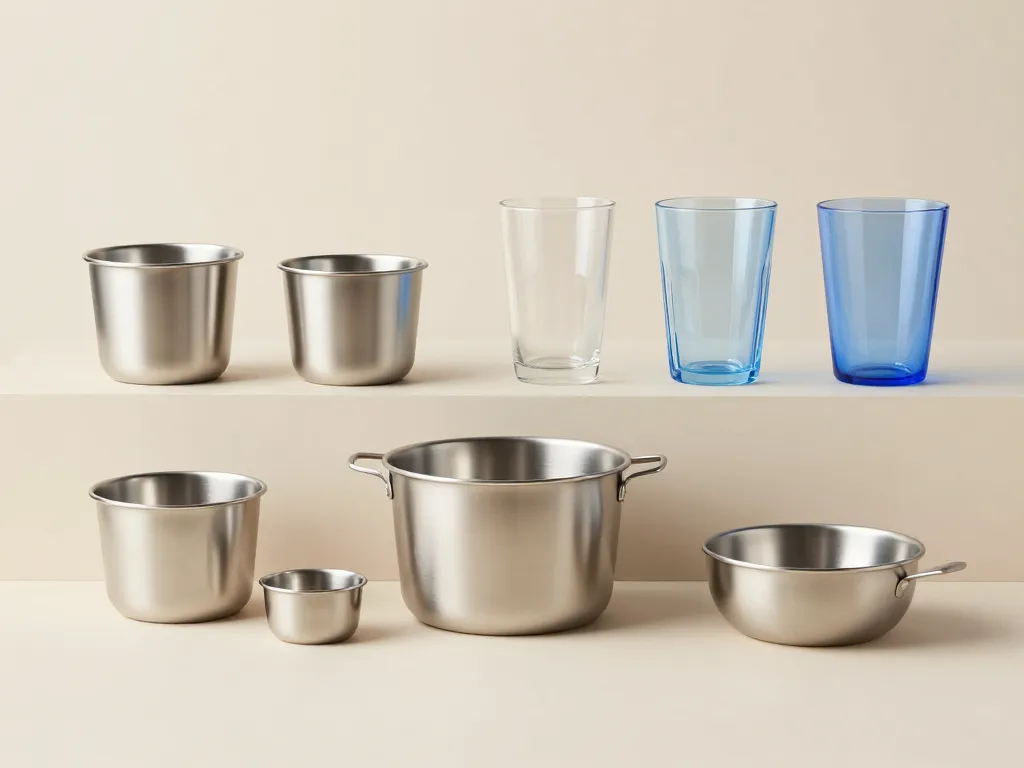 vaisselle réutilisable matériaux inox verre plastique scene produit