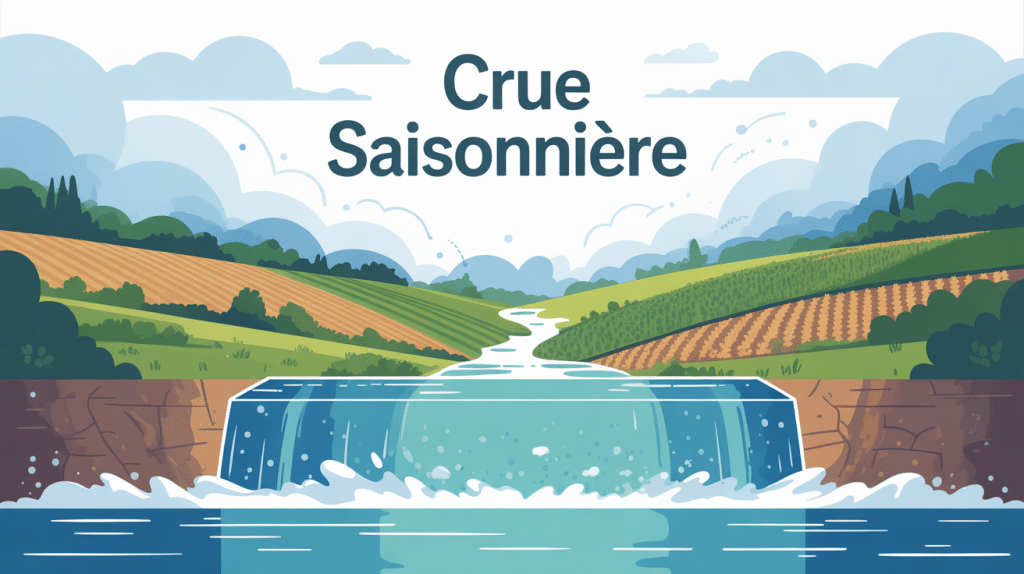 Illustration crue saisonnière montée des eaux rivière
