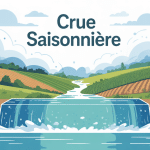 Illustration crue saisonnière montée des eaux rivière