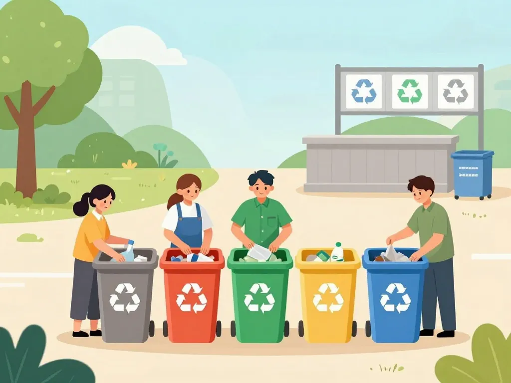 Personnes trient déchets à la déchetterie Nîmes