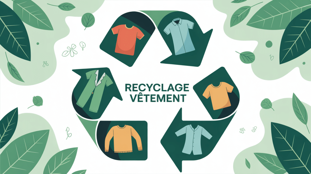 Illustration recyclage vetement et seconde vie