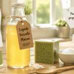 liquide vaisselle maison bouteille et ingrédients