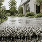 allée béton drainant gouttes infiltration jardin