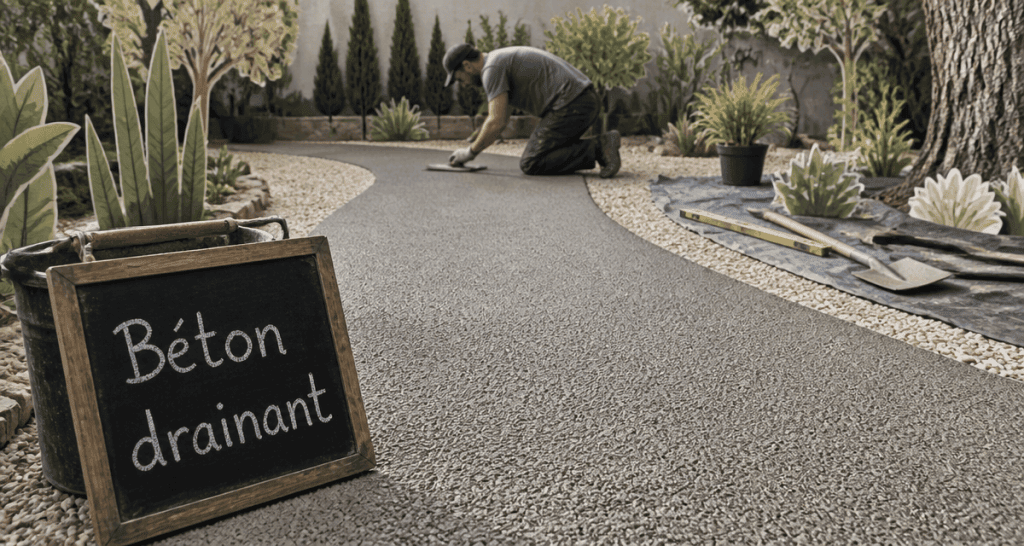 béton drainant prix m2 allée jardin fraîchement posée