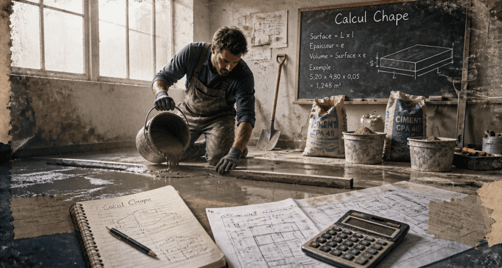 calcul pour une chape avec artisan et outils