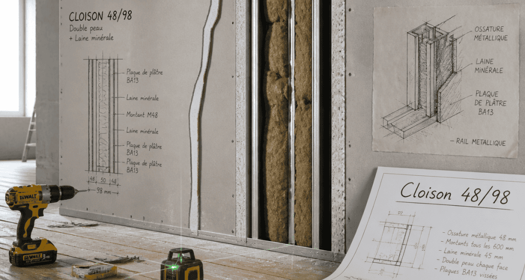 Vue coupe cloison 48/98 chantier