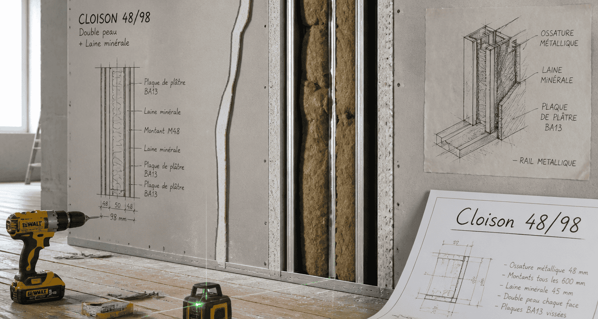 Vue coupe cloison 48/98 chantier