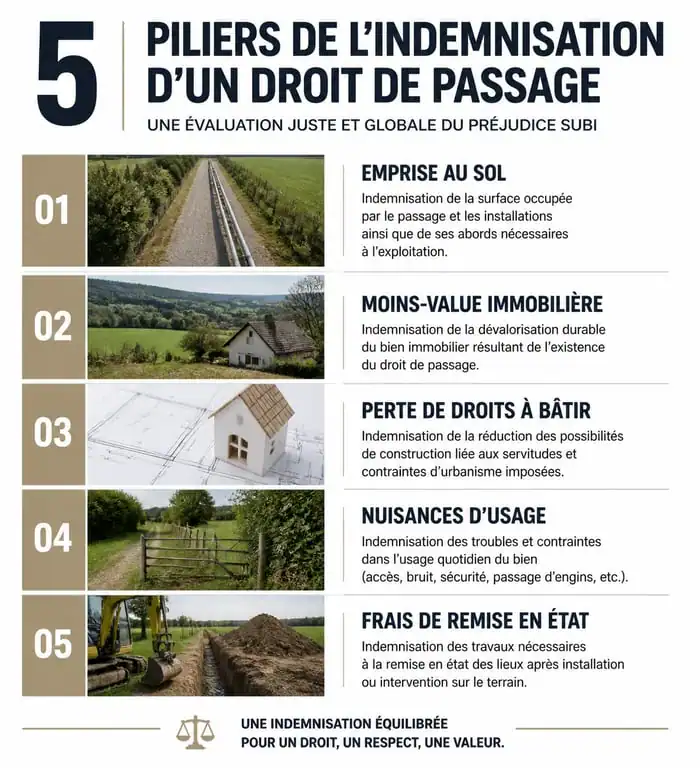Infographie des critères de calcul de l'indemnisation pour un droit de passage