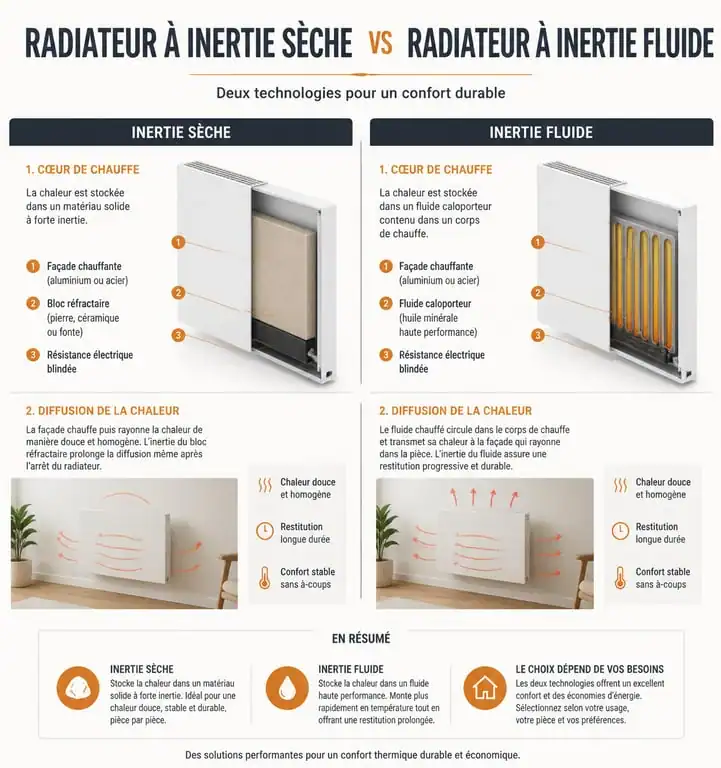 Comparatif fonctionnement radiateur à inertie sèche vs fluide pour la consommation