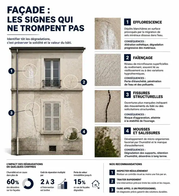 Signes de dégradation d'une façade nécessitant un ravalement de façade