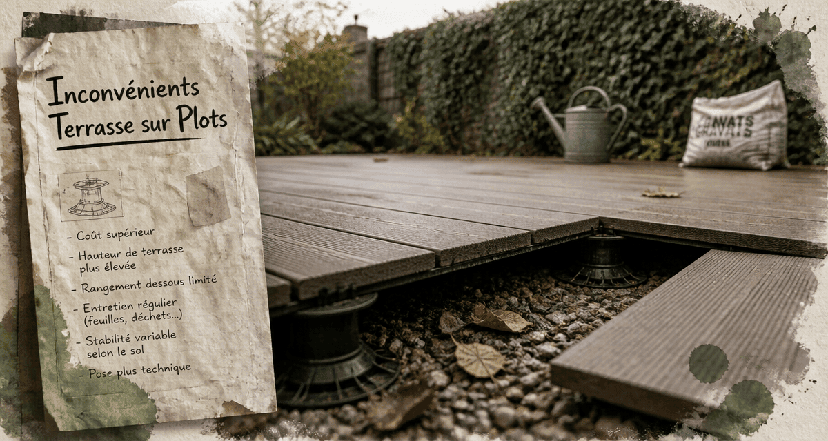 Inconvénient terrasse sur plot avec dalle déplacée et plots visibles