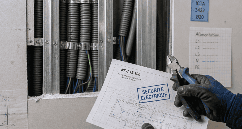 norme câble sans gaine dans cloison placo, gaine ICTA et montage électrique