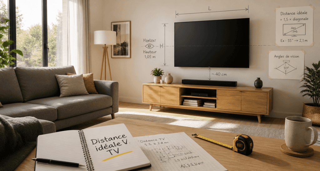 quelle distance entre tv et canapé dans un salon contemporain