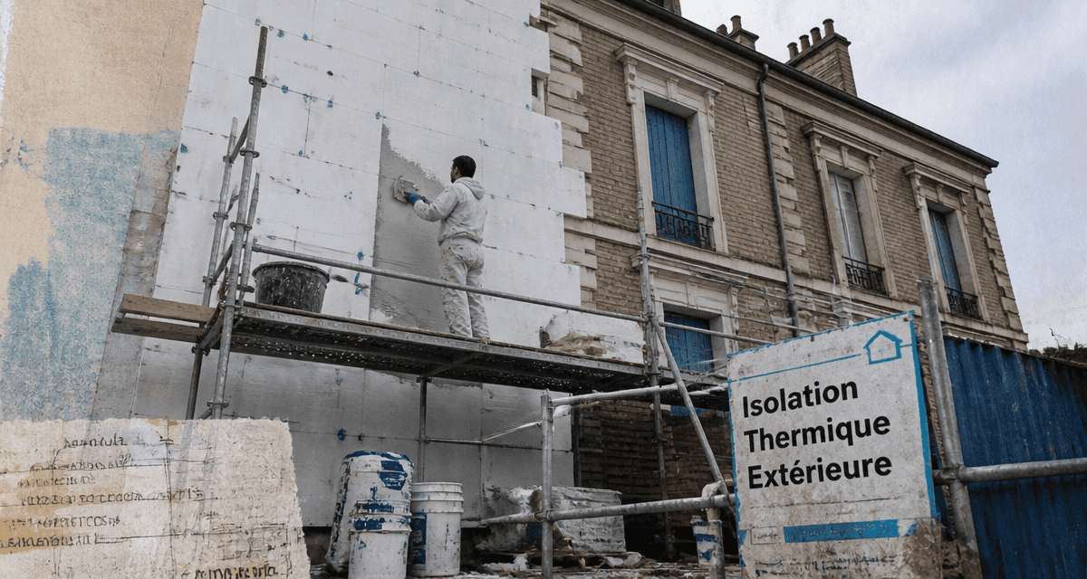 Ravalement ITE immeuble en chantier façade isolée