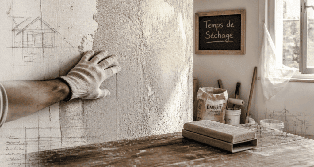 temps séchage enduit lissage avant ponçage mur en séchage