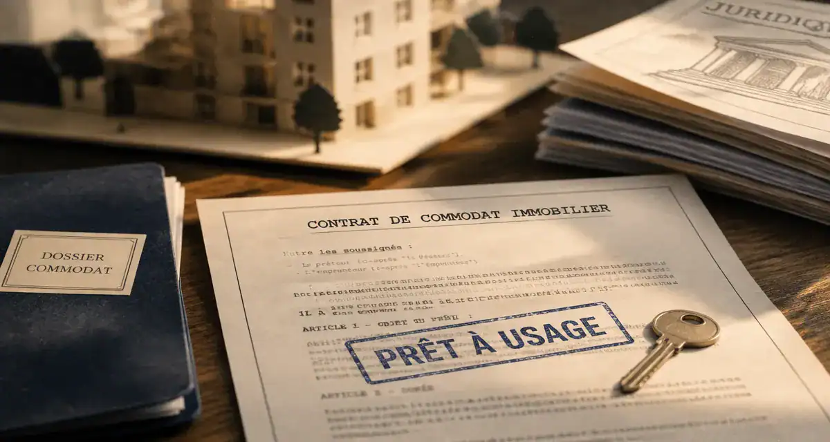 Commodat immobilier : contrat de prêt à usage et clés sur une table