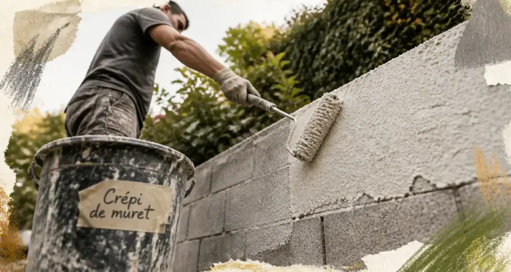crépi muret au rouleau sur muret de jardin