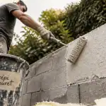 crépi muret au rouleau sur muret de jardin