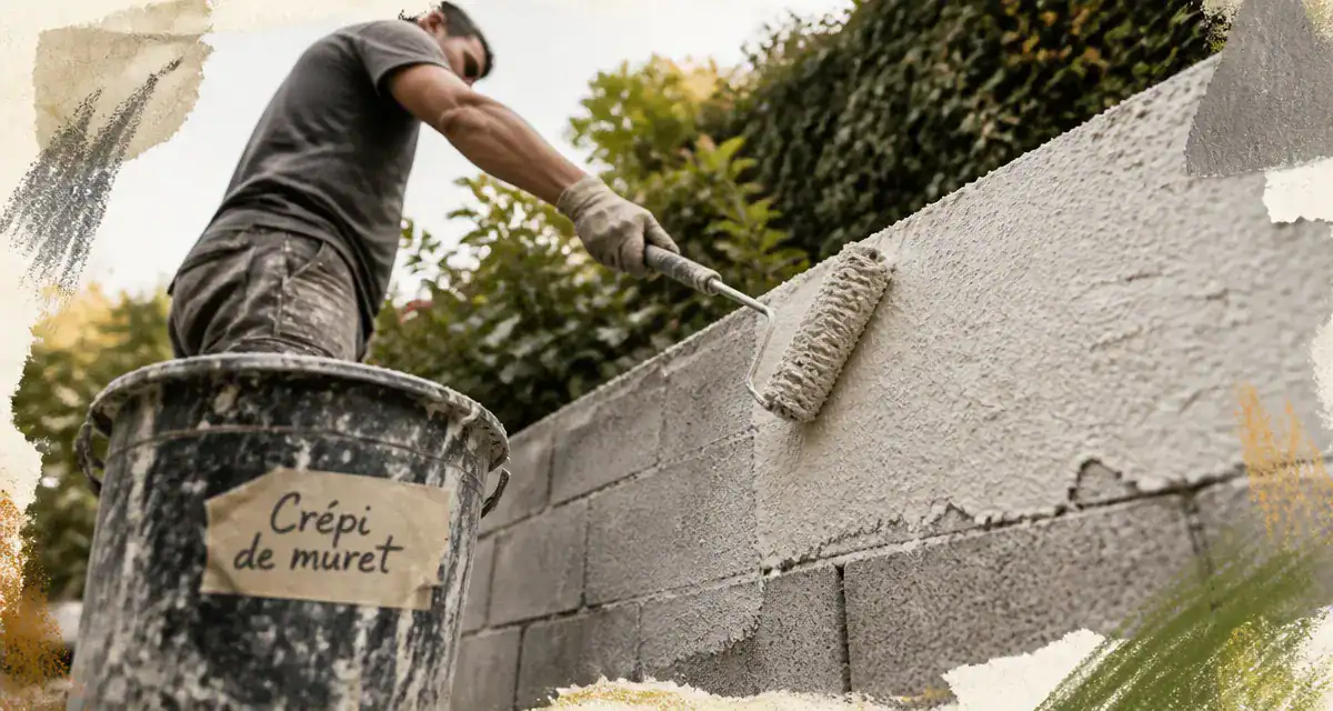 crépi muret au rouleau sur muret de jardin