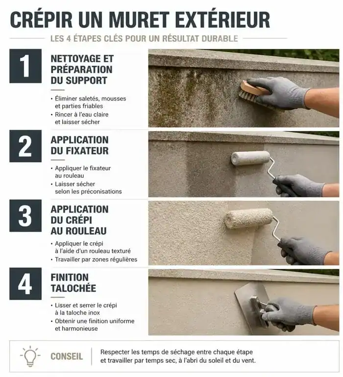 Étapes pour appliquer un crépi sur un muret extérieur