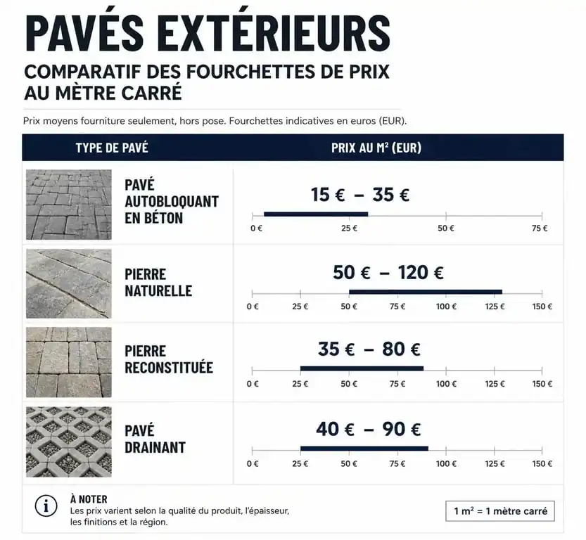 Comparatif des prix au m2 pour la pose de pavés selon le matériau