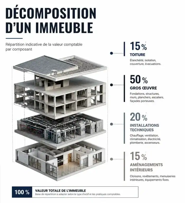 Schéma de décomposition d'un immeuble par composants pour l'amortissement comptable
