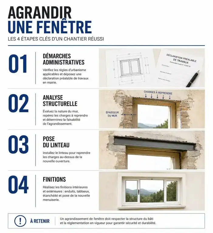 Étapes clés pour agrandir une fenêtre : démarches, structure et travaux
