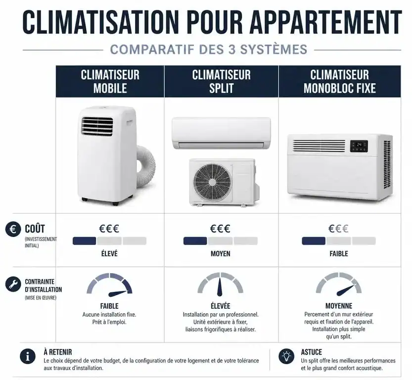 Comparatif des systèmes pour savoir comment climatiser un appartement efficacement