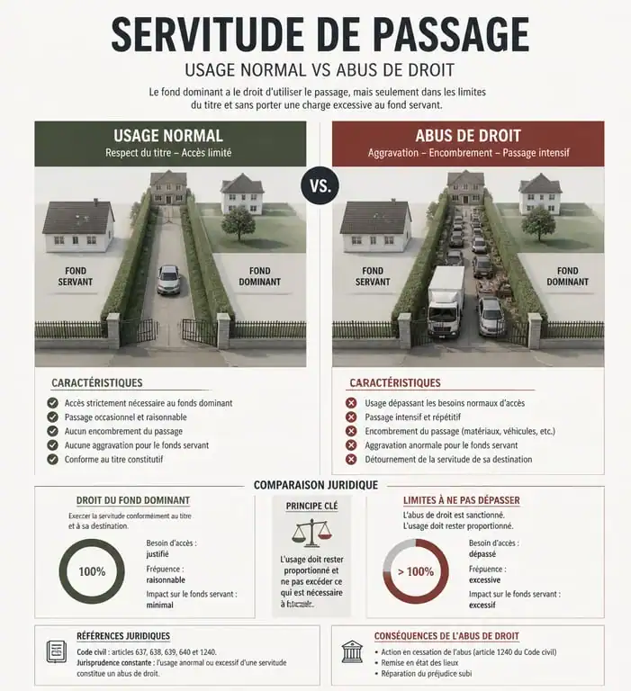 Schéma explicatif de l'abus de droit en matière de servitude de passage entre fonds dominant et fonds servant