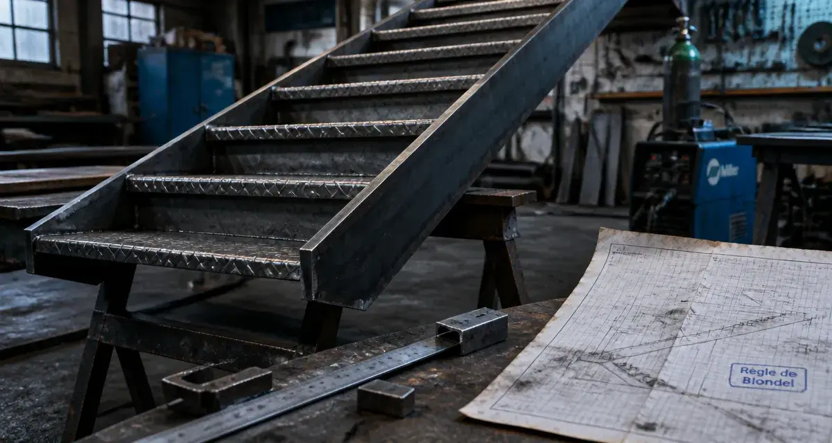 Fabriquer un escalier en metal : châssis acier et marches antidérapantes