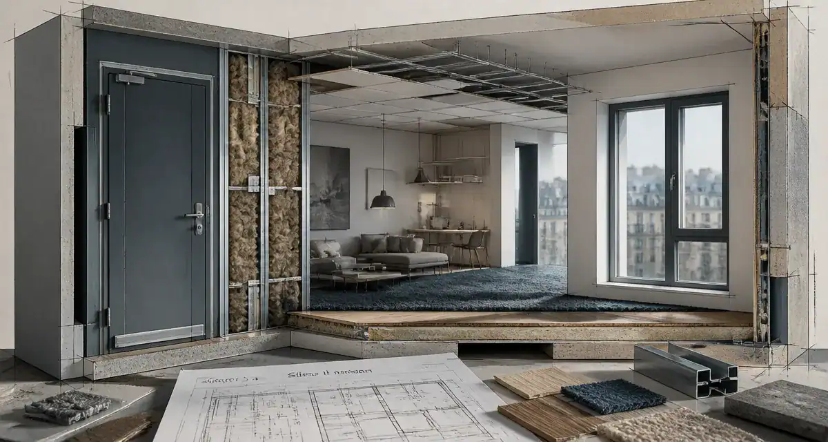 isoler phoniquement une pièce avec mur doublé, faux plafond et porte isolée