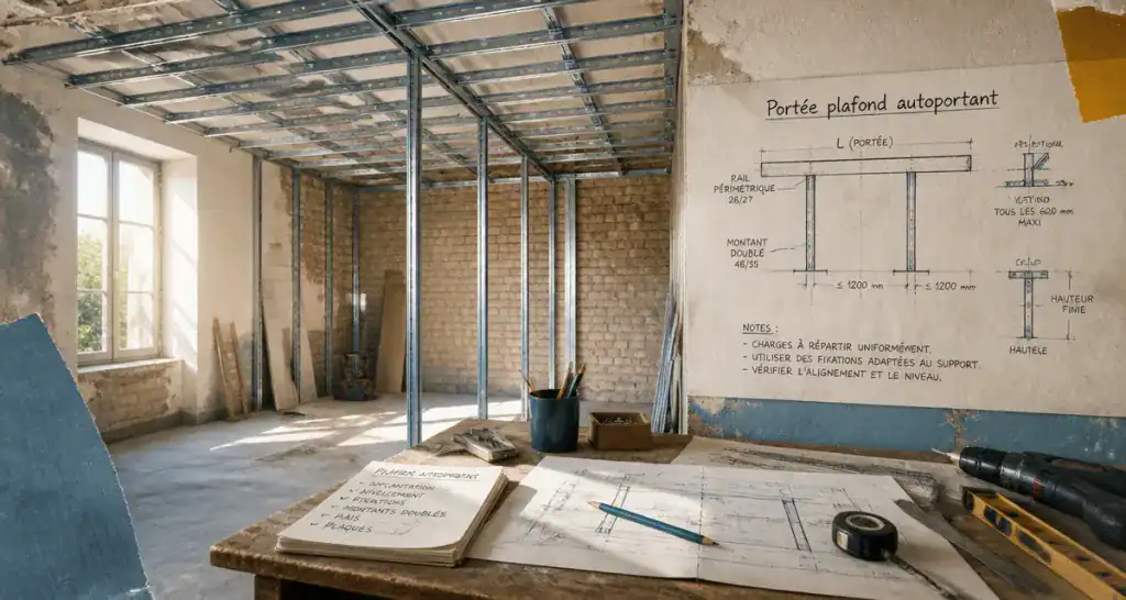 plafond autoportant distance portée schéma atelier
