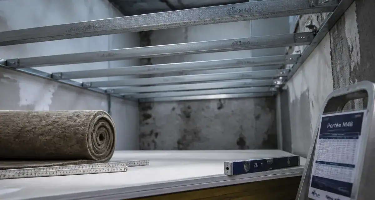 Portée maximum plafond autoportant m48 : ossature et rails